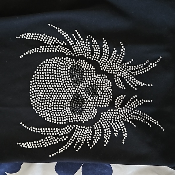 Black biker shorts with skull rhinestone accent - Picture 2 of 4